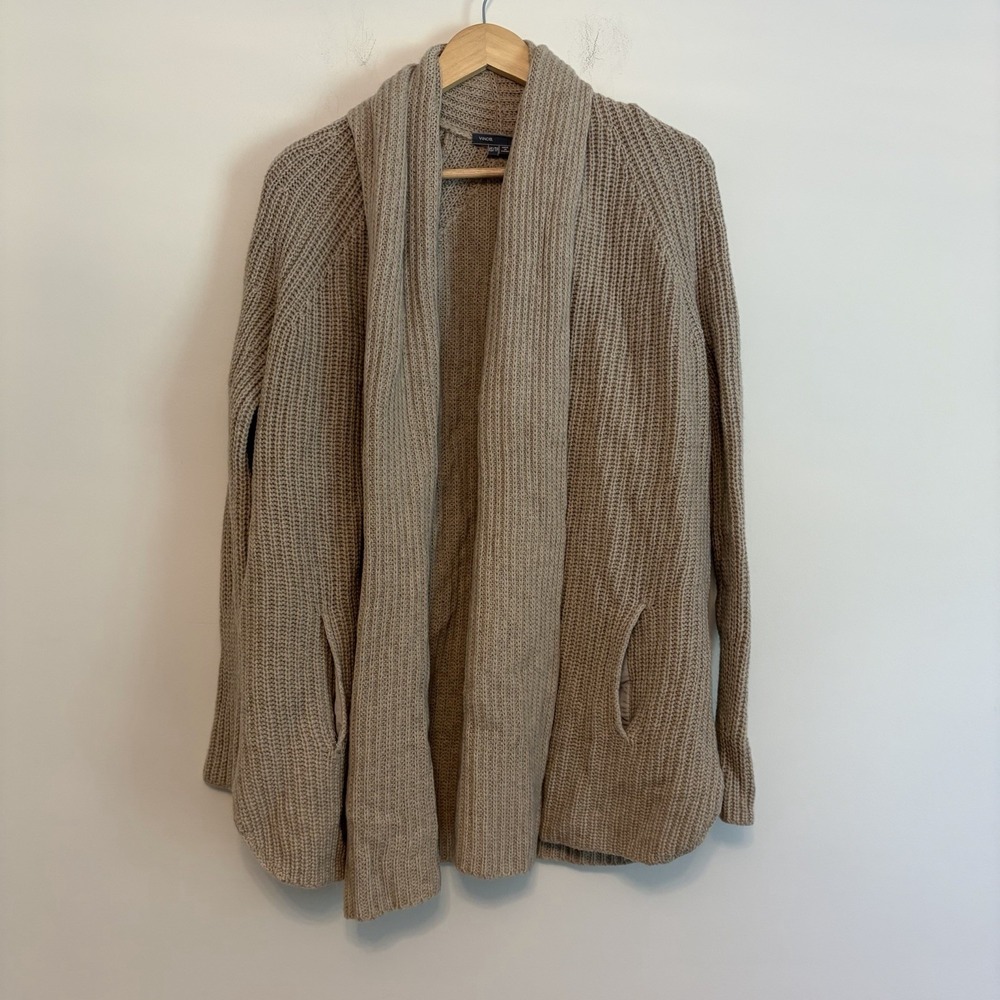 Vince Tan Wool Blend Open Front Knit Chunky Cardigan XS Oversized Cottagecore